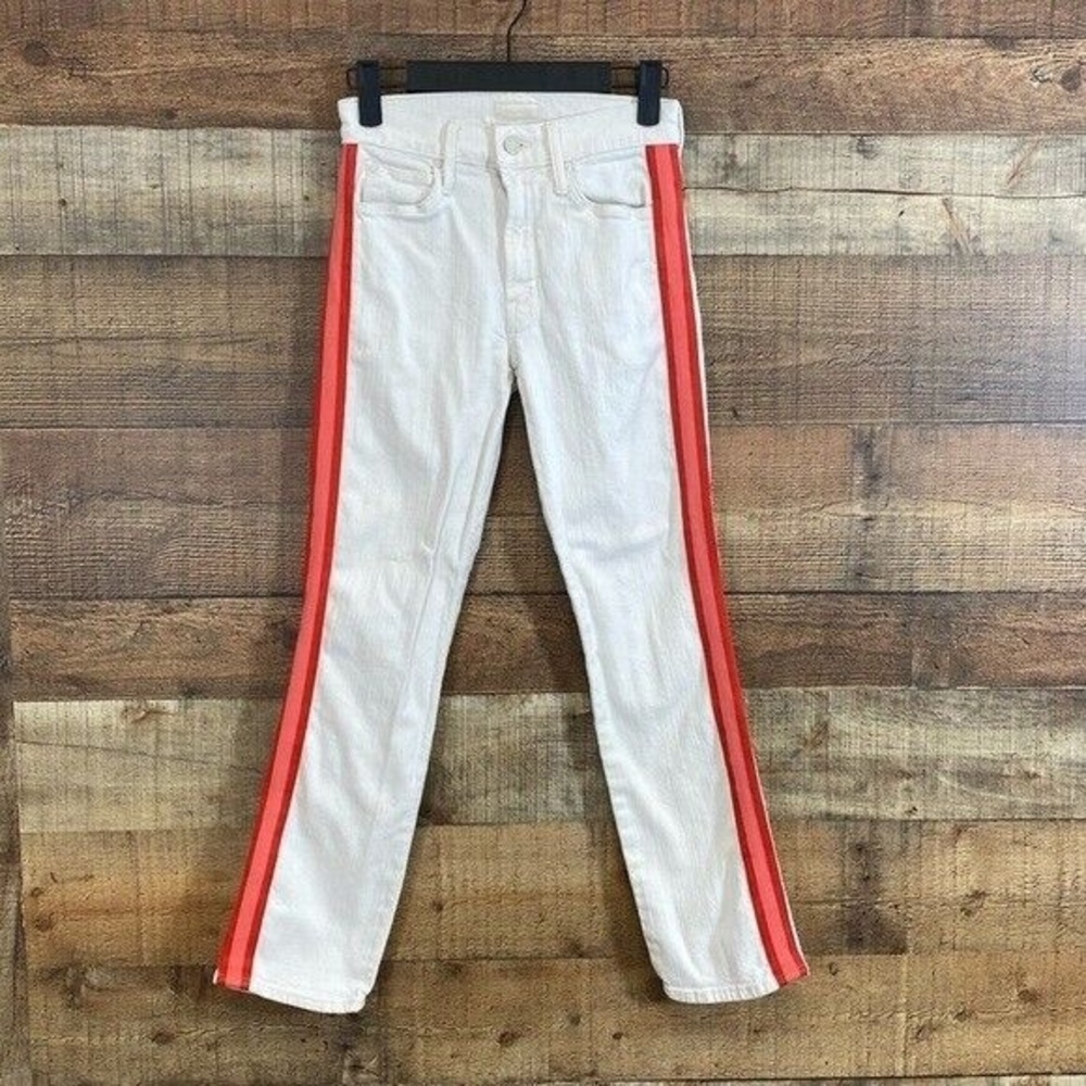 MOTHER The Mid Rise Dazzler Crop Jeans Womens Size 23 Off White Straight Leg Zip